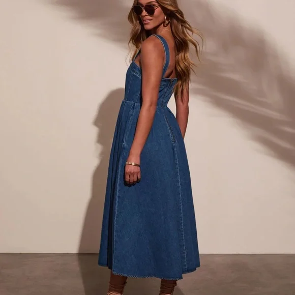 VICI Meralda Corset Denim Midi Dress - Picture 7 of 8